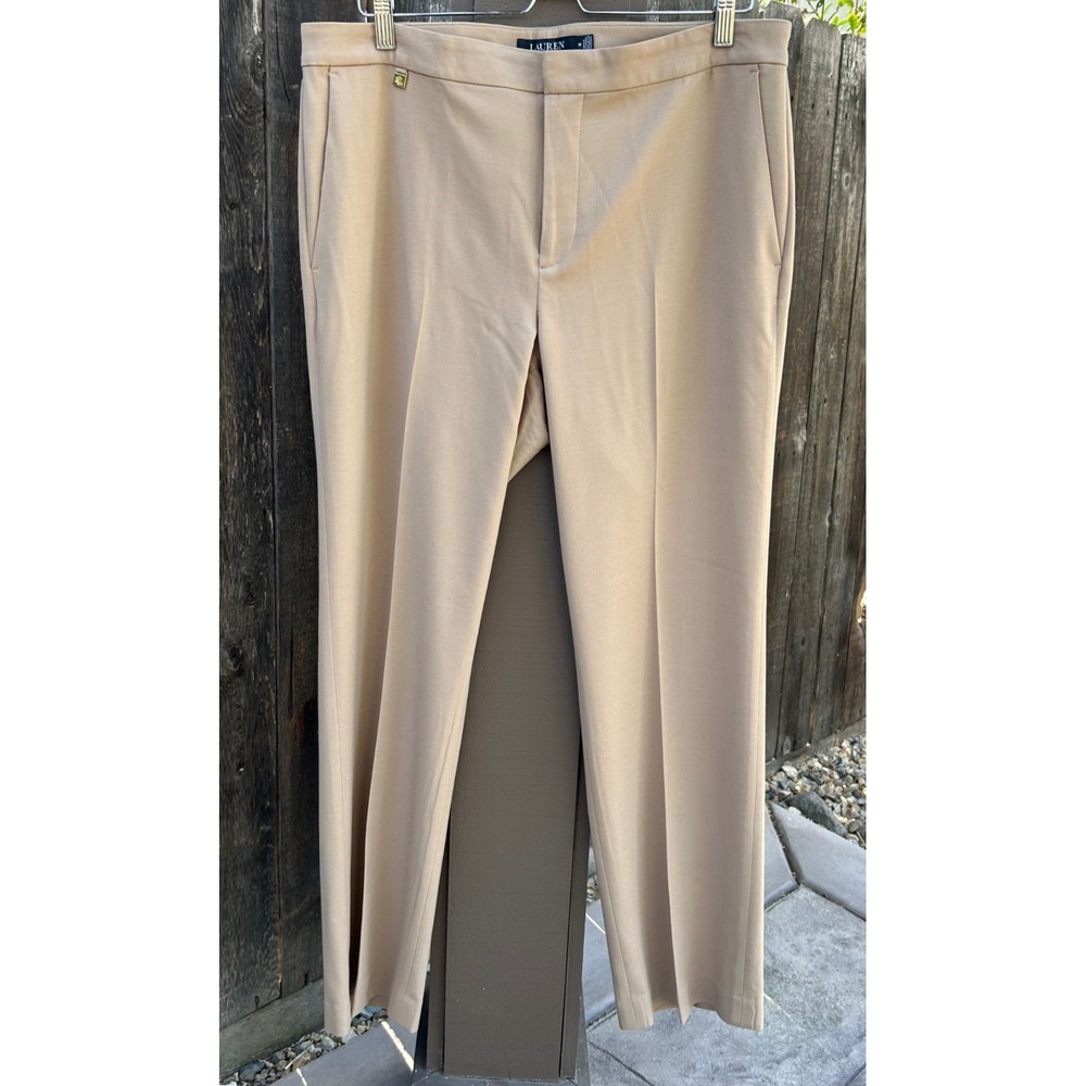 Lauren Ralph Lauren Pants Women 14 Beige 98% Wool Straight Leg Dress Trousers